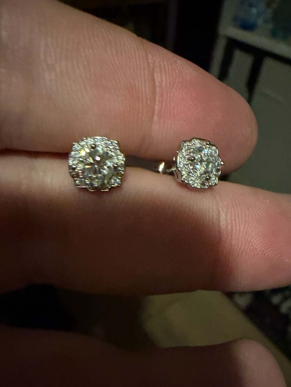 Floral Halo Diamond Stud Earrings moissanite
